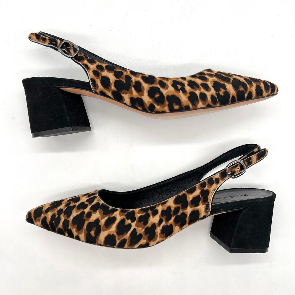 M GEMI Slingback Pump Womens 10.5 Leopard Print Calfhair Pointy Block Heel Suede - Picture 6 of 10